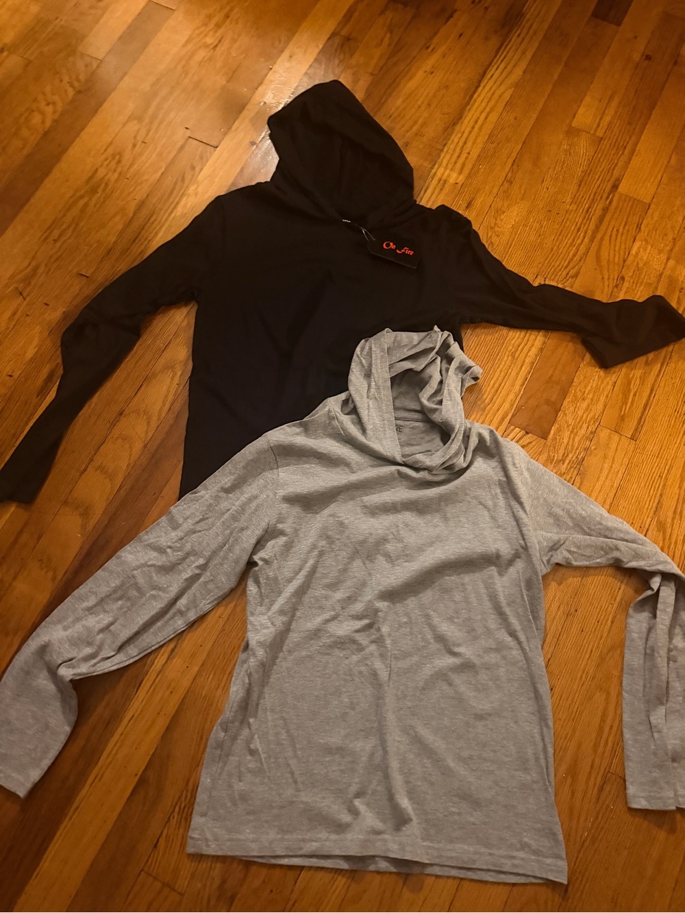On Fire Women's Long-Sleeve Hooded Tees in Black and Light Gray